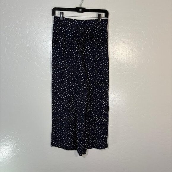 Aritzia Wilfred Pants Womens Small Navy Polka Dot Wide Leg Cropped Tie Waist - Picture 1 of 9